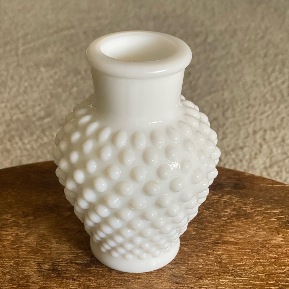 White Hobnail Milk Glass Vase Petite 5 Inch Urn Bud Vase
